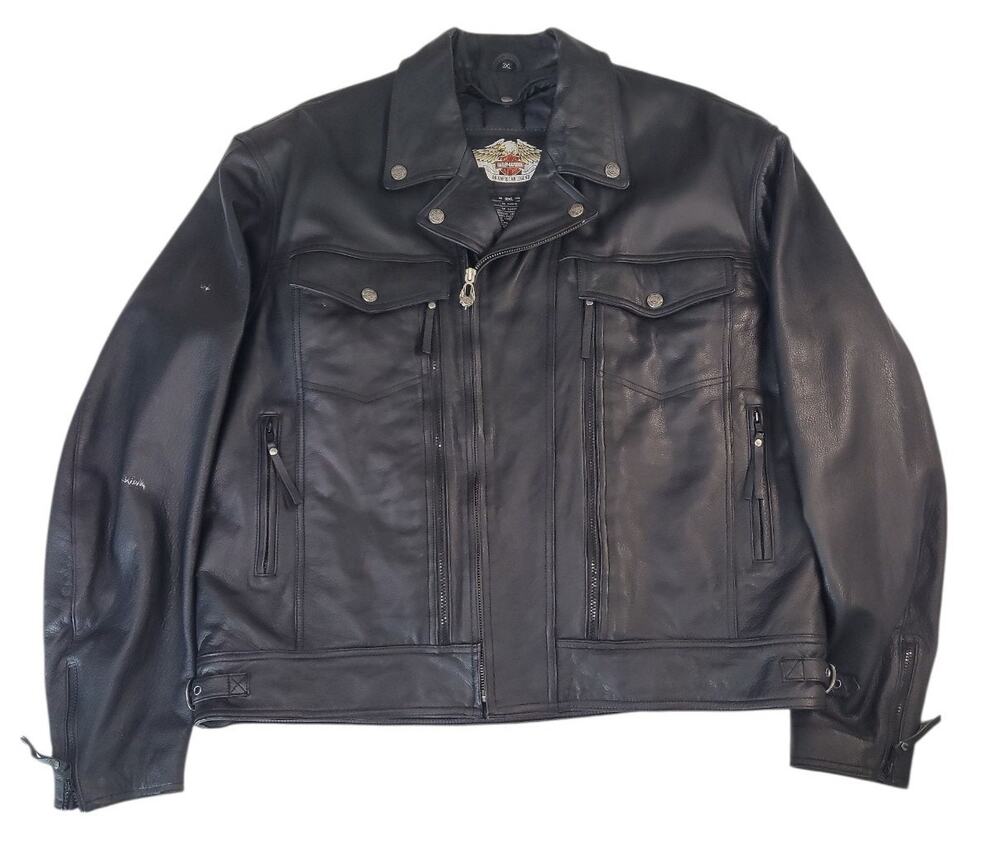 VTG Y2K Harley Davidson Black Leather Jacket 3XL Biker Motorcyle USA American